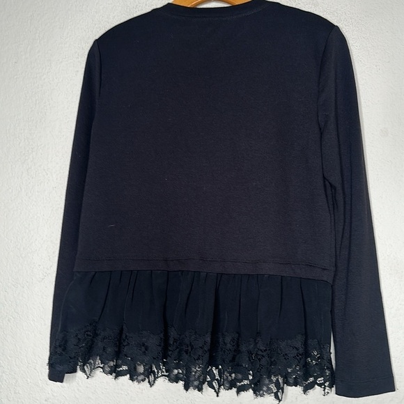 NWOT REBECCA TAYLOR Silk Lace Trim Pullover Layered Sweater Black Size Small - Picture 9 of 9
